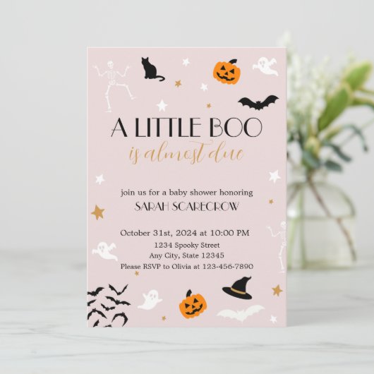 A Little Boo is bijna een Baby shower Invitation Kaart (Staand voorkant)