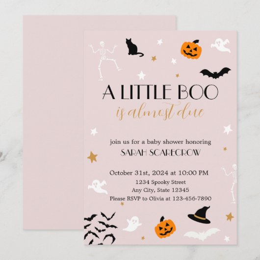 A Little Boo is bijna een Baby shower Invitation Kaart (Voorkant / Achterkant)