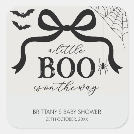 A Little Boo Is On The Way Baby Shower Vierkante Sticker (Voorkant)