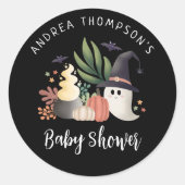 A Little Boo is op de weg Halloween Baby shower Ronde Sticker (Voorkant)