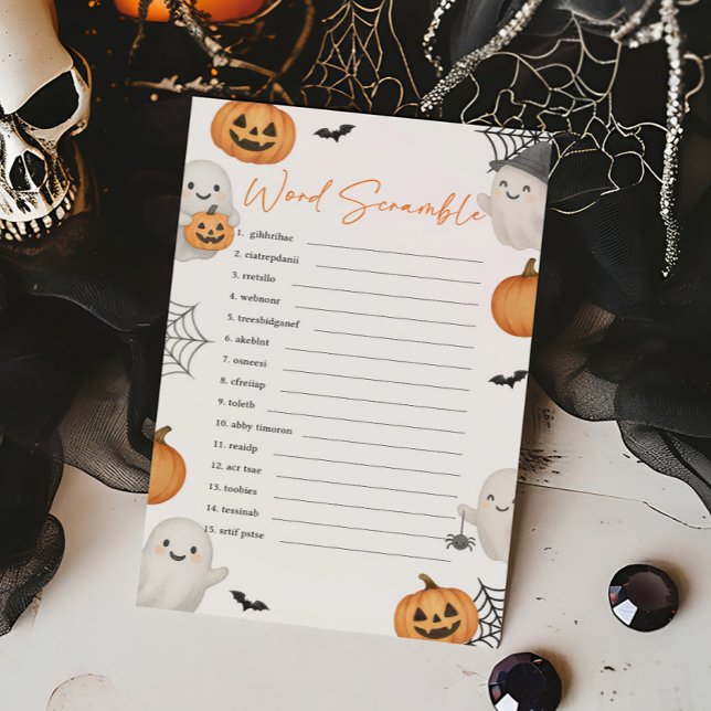 A Little Boo Pumpkin Halloween Woordzoekspel (Little Boo Pumpkin Baby Shower Word Scramble Game)