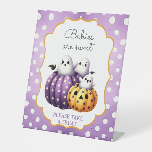 A Little Boo Schattige Ghost Halloween-baby's zijn Reclamebord Met Voetstuk (Voorkant)
