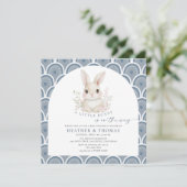 A Little Bunny Dusty Blue Baby Shower Invitation (Staand voorkant)