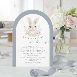 A Little Bunny Elegant Dusty Blue Arch Baby Shower Kaart