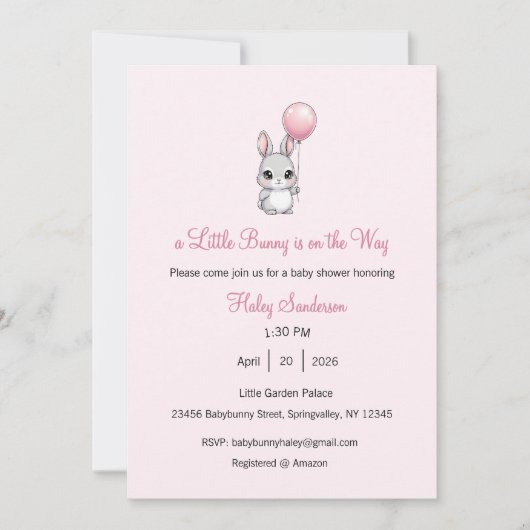 A Little Bunny is on the Way Invitation, Baby Kaart (Voorkant)