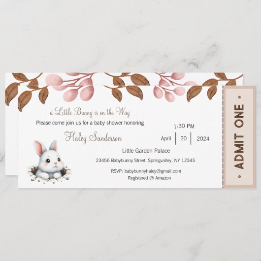 A Little Bunny is op weg Uitnodiging, Baby Kaart (Voorkant / Achterkant)