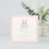 A Little Bunny Pink Gingham Baby Shower Bedankkaart (Staand voorkant)