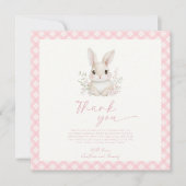 A Little Bunny Pink Gingham Baby Shower Bedankkaart (Voorkant)