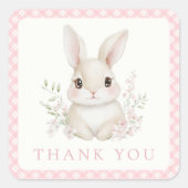 A Little Bunny Pink Gingham Baby Shower Vierkante Sticker (Voorkant)