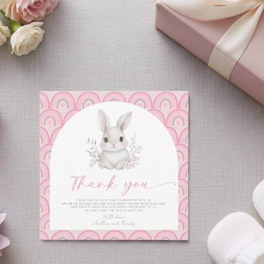 A Little Bunny Pink Rainbow Baby Shower Bedankkaart