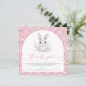 A Little Bunny Pink Rainbow Baby Shower Bedankkaart (Staand voorkant)