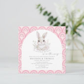 A Little Bunny Pink Rainbow Baby Shower Invitation (Staand voorkant)