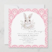 A Little Bunny Pink Rainbow Baby Shower Invitation (Voorkant)