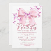  A Little Butterfly Bow Baby Shower  Kaart (Voorkant / Achterkant)