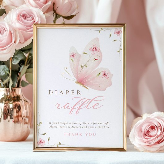 A Little Butterfly Diaper Raffle Table Sign Poster