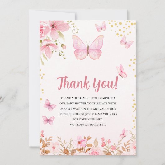 A Little Butterfly is on the Way, Baby Shower Girl Bedankkaart (Voorkant)