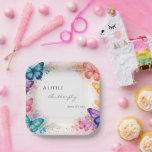 A Little Butterfly On It’s Way Glitter Baby Shower Papieren Bordje<br><div class="desc">Create a stunning and elegant invitation with this watercolor butterfly glitter frame design. Featuring vibrant pastel butterflies in shades of blue, purple, pink, teal, and golden orange, accented with sparkling glitter splashes, this artwork surrounds a beautifully blank center space perfect for adding your own custom text. Ideal for birthdays, baby...</div>