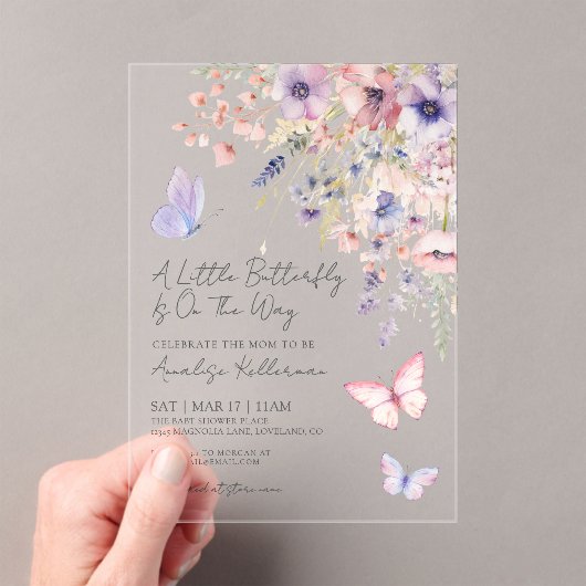 A Little Butterfly Wildflower Baby Shower Acryl Uitnodigingen (Insitu (Draagbaar))
