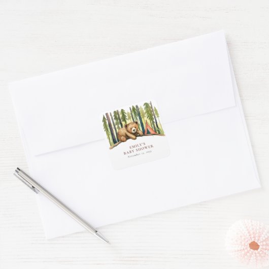 A Little Camper Forest Baby Shower Vierkante Sticker (Envelop)