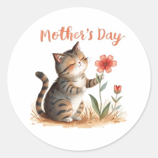A Little Cat’s Gift for Mom Ronde Sticker (Voorkant)