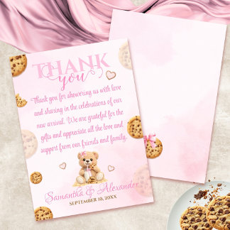 A little Cookie Girl Baby Shower - Teddy Bear Pink Bedankkaart