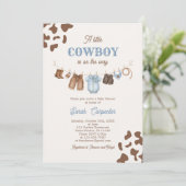 A Little Cowboy Baby Shower Boy Invitation Kaart (Staand voorkant)