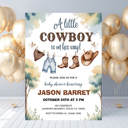 "A Little Cowboy is on His Way" Baby Shower Kaart