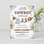"A Little Cowboy is on His Way" Baby Shower Kaart (Staand voorkant)