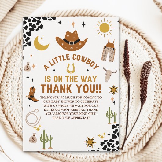 A Little Cowboy Is on The Way Cute Baby Shower Bedankkaart