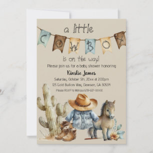 A Little Cowboy is op weg naar Baby shower Invite Kaart