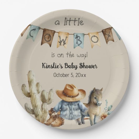 A Little Cowboy is op weg naar het Baby shower Nap Papieren Bordje (Voorkant)