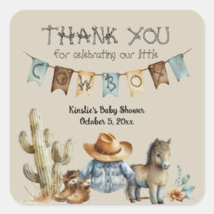A Little Cowboy is op weg naar het Baby shower Vierkante Sticker