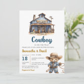A Little Cowboy is op weg naar het Baby shower Wes Kaart (Staand voorkant)