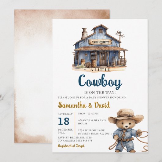 A Little Cowboy is op weg naar het Baby shower Wes Kaart (Voorkant / Achterkant)