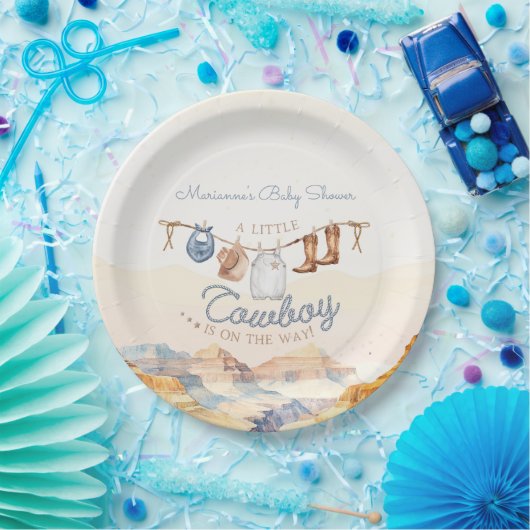 A Little Cowboy Western Canyon Baby Shower Papieren Bordje (Feest)
