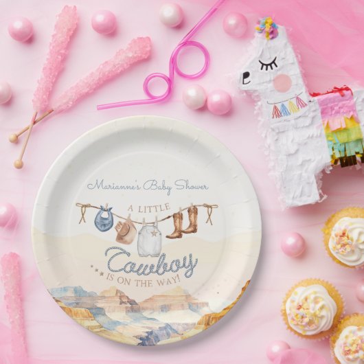 A Little Cowboy Western Canyon Baby Shower Papieren Bordje (Feest)