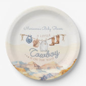 A Little Cowboy Western Canyon Baby Shower Papieren Bordje (Voorkant)