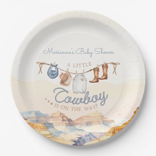 A Little Cowboy Western Canyon Baby Shower Papieren Bordje (Voorkant)
