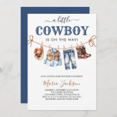 A Little Cowboy Wild West Blue boy Baby Shower Kaart (Voorkant / Achterkant)