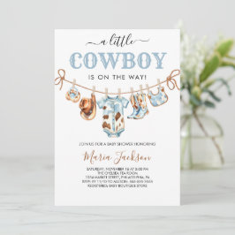 A Little Cowboy Wild West Blue Cowboy Baby Shower Kaart