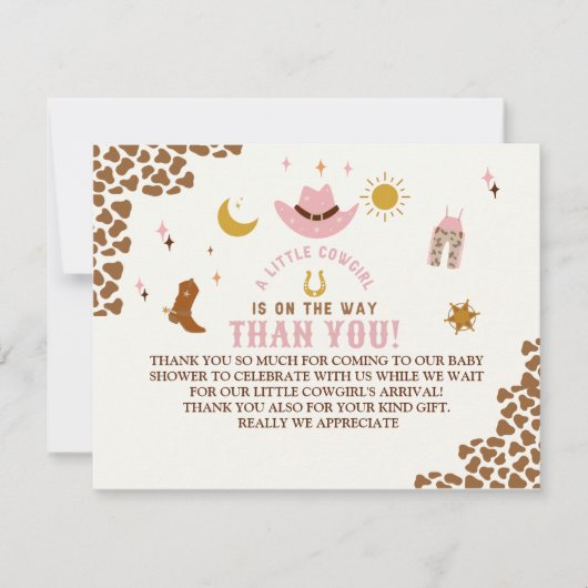 A Little Cowgirl Is on The Way Cute Baby Shower Bedankkaart (Voorkant)