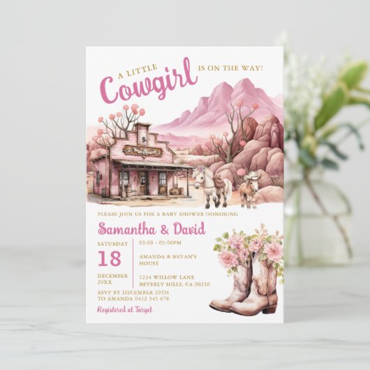 A Little Cowgirl is op weg naar het Baby shower We Kaart (Staand voorkant)