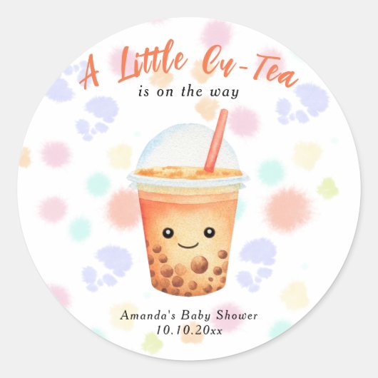 A Little Cu-Tea Bubble Tea Baby Shower Ronde Sticker (Voorkant)