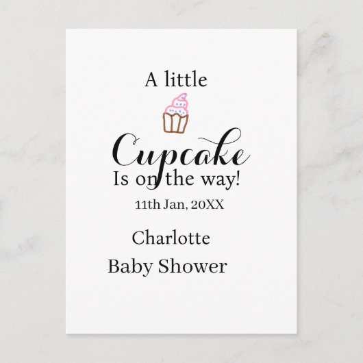 A little cupcake is on its way baby shower name da briefkaart (Voorkant)