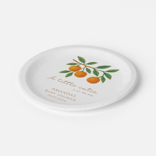 A Little Cutie Baby Shower Papieren Bordje (Gekanteld)