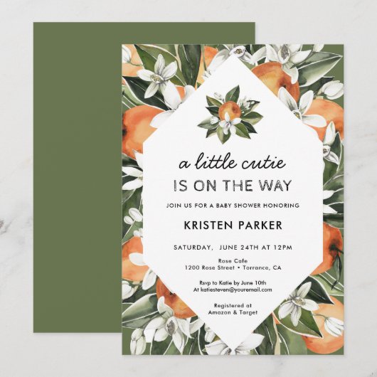 A Little Cutie is op de Weg Groen Baby shower Kaart (Voorkant / Achterkant)