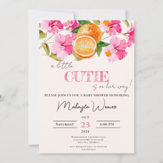 A Little Cutie is op weg naar oranje Baby shower Kaart (Voorkant)