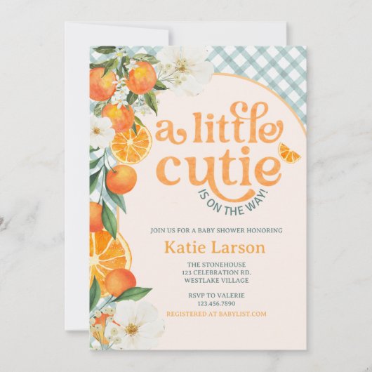 A Little Cutie Orange Baby Shower Invitation |  Kaart (Voorkant)