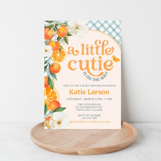 A Little Cutie Orange Baby Shower Invitation |  Kaart