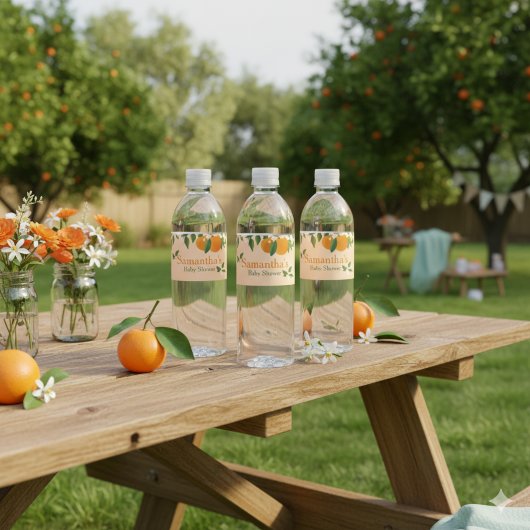 A Little Cutie Orange Baby Shower Waterfles Etiket